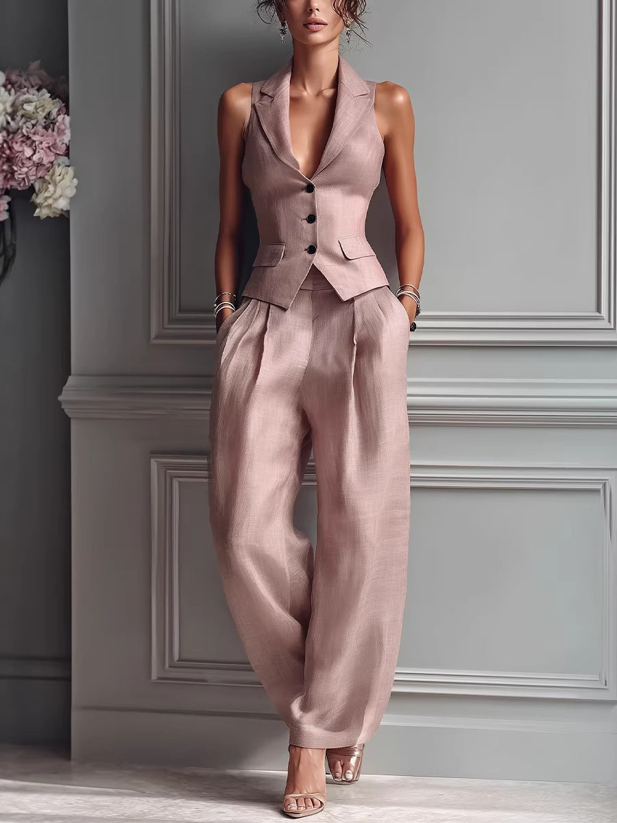Chaleco sexy de mujer con cuello en V y botones en la parte delantera y conjunto informal a la última