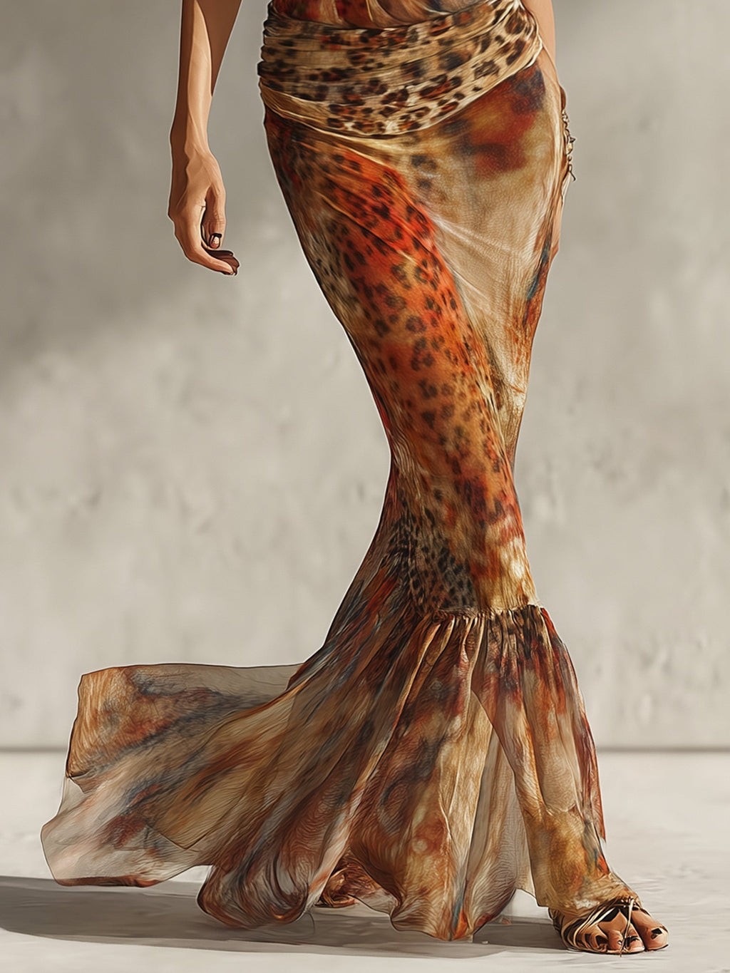 Vestido ajustado de malla elástica con estampado de leopardo y degradado marrón