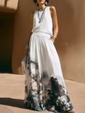 Conjunto de top de gasa blanca y falda con estampado lavada a tinta