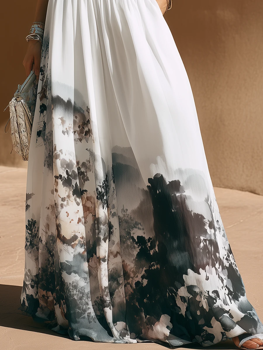 Conjunto de top de gasa blanca y falda con estampado lavada a tinta