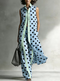 Conjunto de camisa larga azul cielo sin mangas con lunares y pantalones de pierna ancha