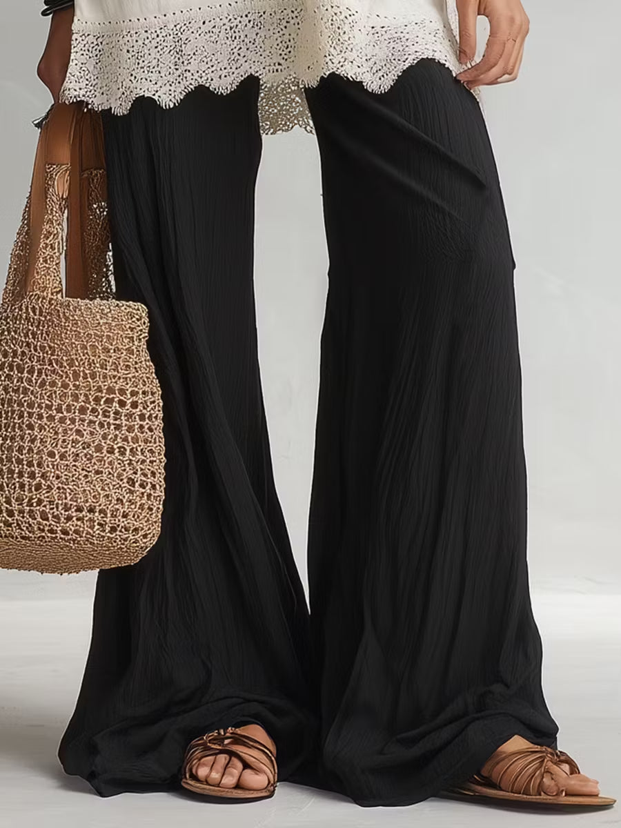 Conjunto de túnica sin mangas con bajo de encaje y pantalones de pierna ancha